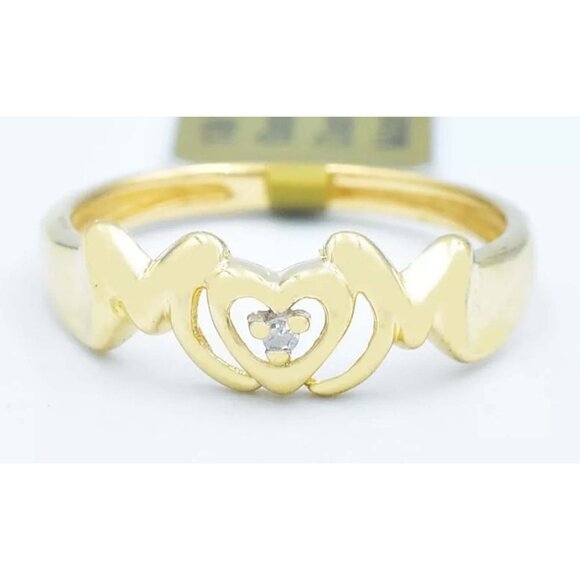 Genuine Diamond Mom Ring 10k Yellow Gold
